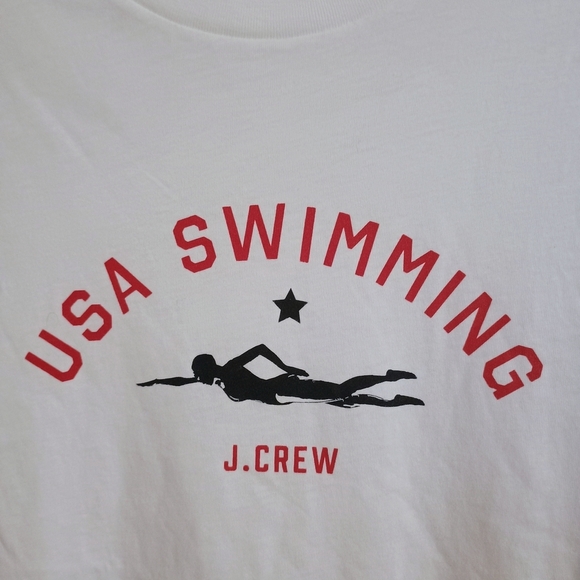 NWT J.Crew White Tee with USA Swimming Olympics Patriotic Cotton Unisex 2XL XXL - Picture 2 of 4